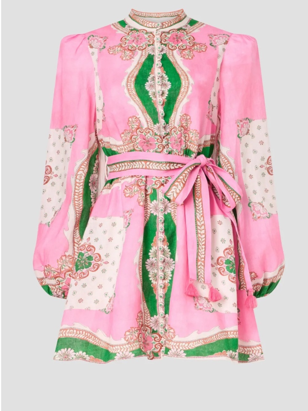Ford Pink Floral-Print Mini Dress with Green Accents. Size 10